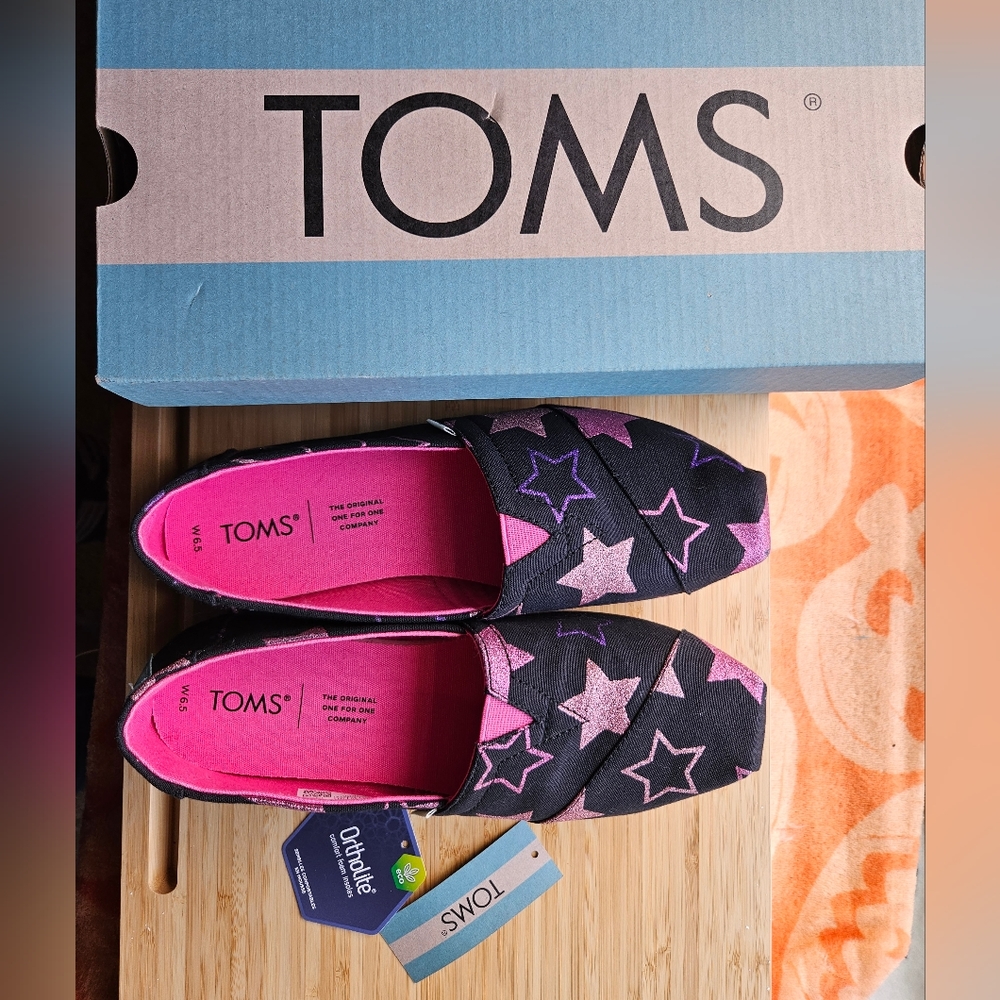 Toms alpargata shoes black with glitter stars